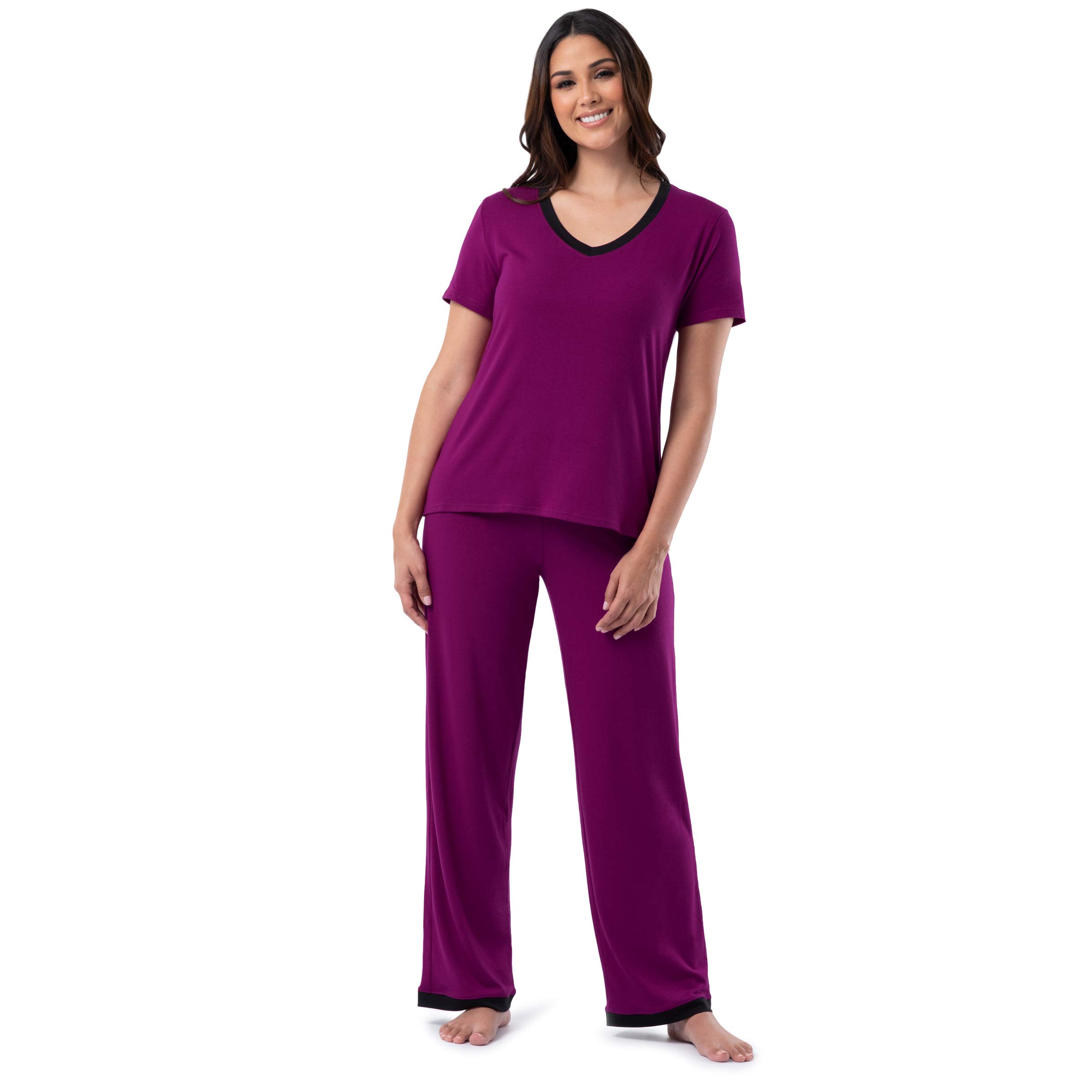 Fruit of the Loom Women's Short Sleeve Tee and Pant 2 Piece Sleep Pajama Set