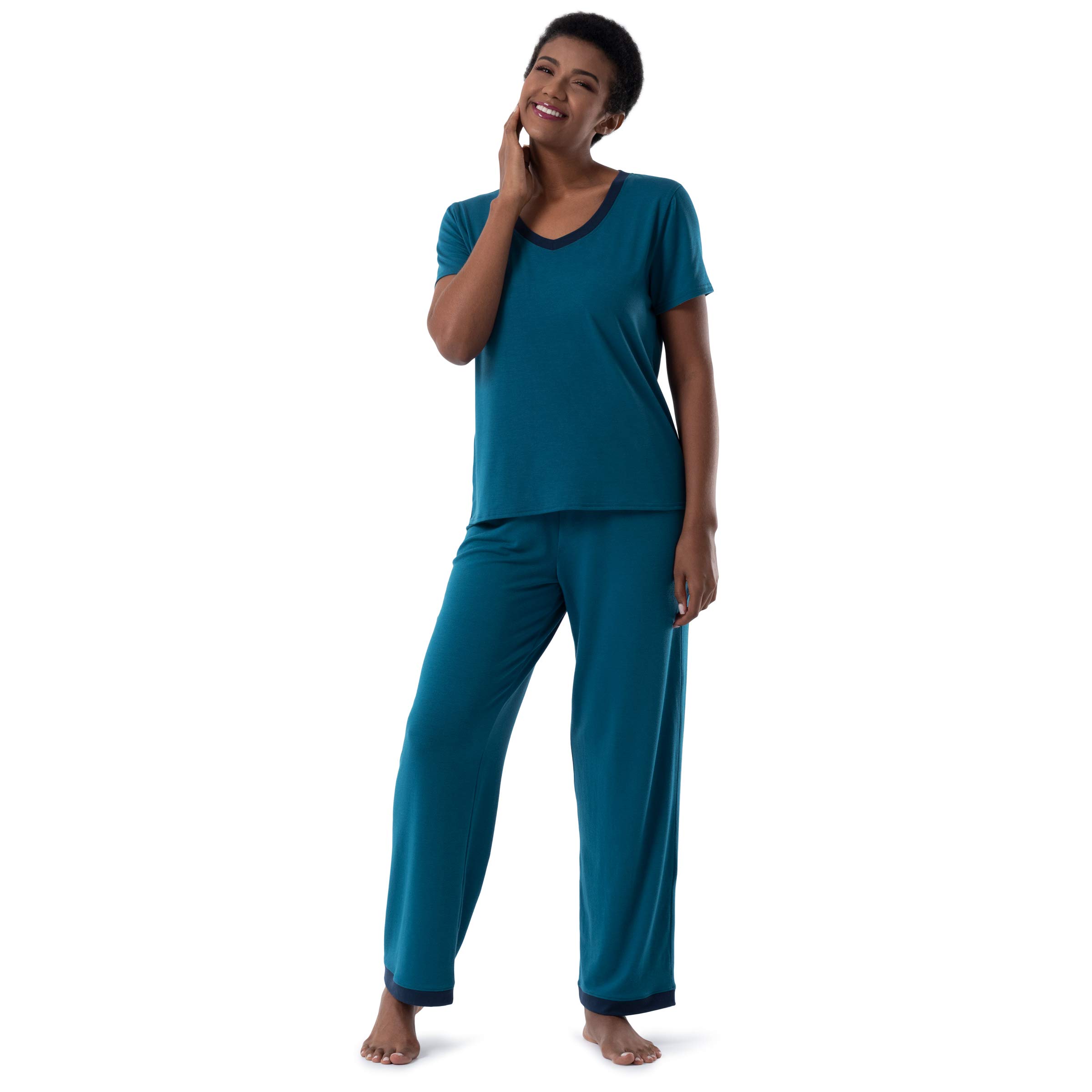 Fruit of the Loom Women's Short Sleeve Tee and Pant 2 Piece Sleep Pajama Set
