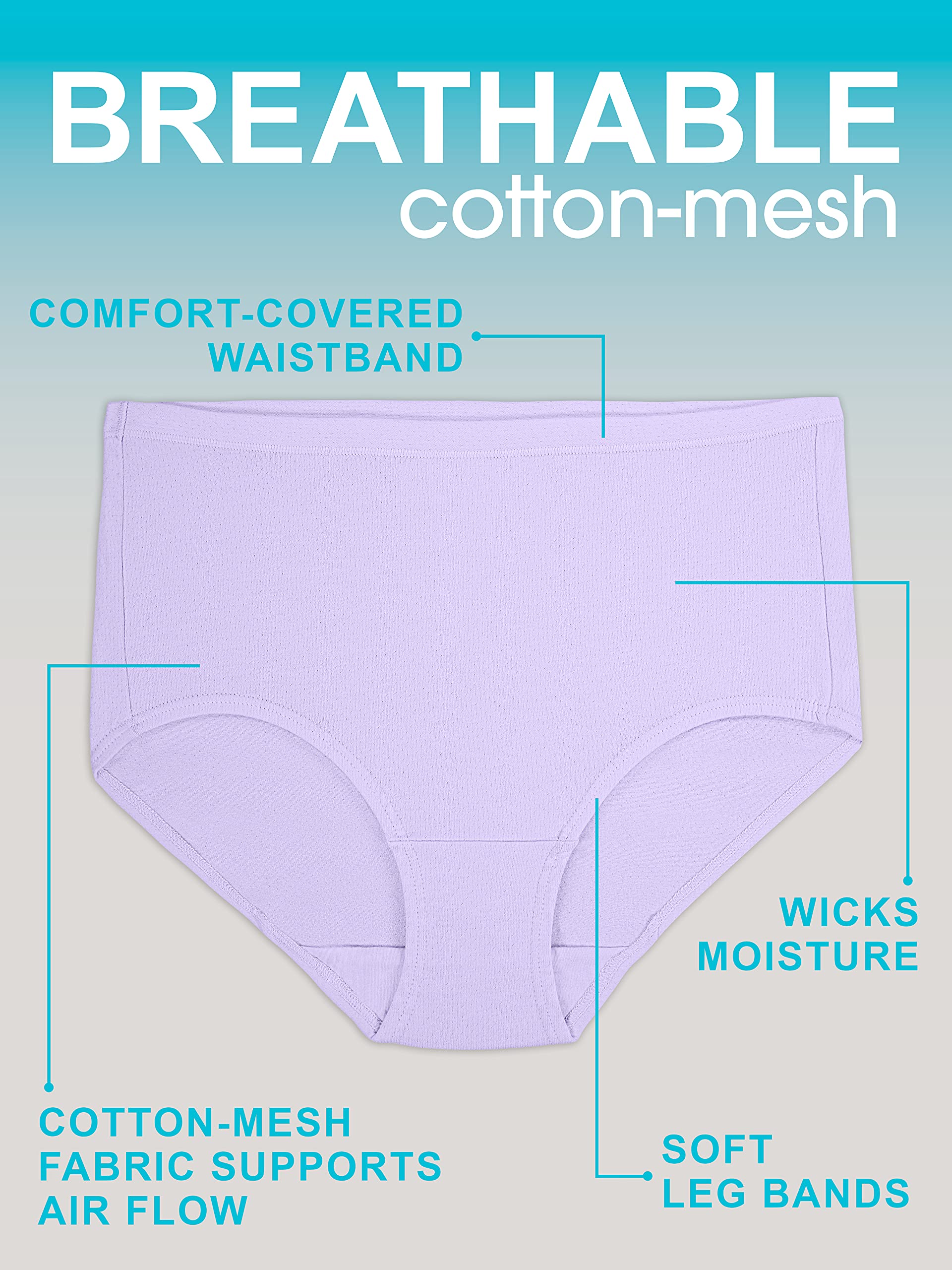 Fruit of the Loom Women's Breathable Underwear, Moisture Wicking Keeps You Cool & Comfortable, Available in Plus Size